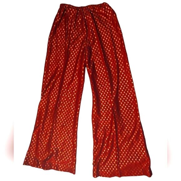 Vintage 70s red and sparkly gold embroidered bell bottom flare‎ pants - Picture 1 of 7